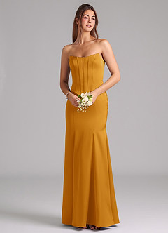 Azazie Ximena Bridesmaid Dresses Butterscotch Mermaid Corset Stretch Satin Convertible Dress image7