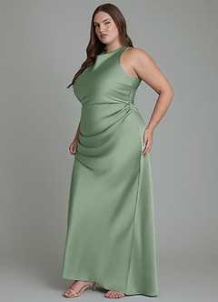 Azazie Evadne Bridesmaid Dresses Matcha Sheath Pleated Stretch Satin Dress image13