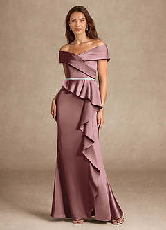 Azazie Dareia Mother of the Bride Dresses Vintage Mauve Mermaid Off the Shoulder Stretch Satin Dress image6
