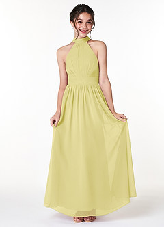 Azazie Iman Junior A-Linie Plissee Chiffon Kleid Zitronensorbet image1