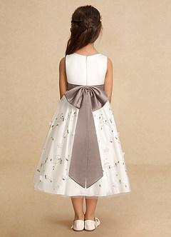 Azazie Pollie Flower Girl Dresses Ivory Taupe A-Line Bow Tulle Dress image6