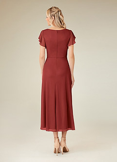 Azazie Vera Mother of the Bride Dresses Rust A-Line V-Neck Pleated Mesh Dress image4