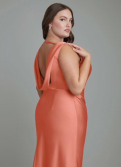 Azazie Kieryn Robes de demoiselle d'honneur Robe Sirène en Satin extensible Plissé Rose Saumon image13