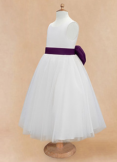 Azazie Kavi Flower Girl Dresses Ivory Grape A-Line Bow Matte Satin Dress image9