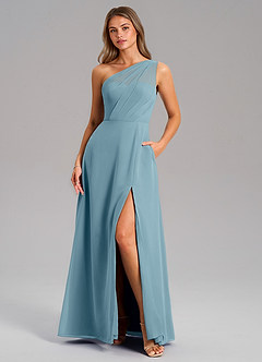 Azazie Phaedra Bridesmaid Dresses Moody Blue A-Line One Shoulder Chiffon Dress image1