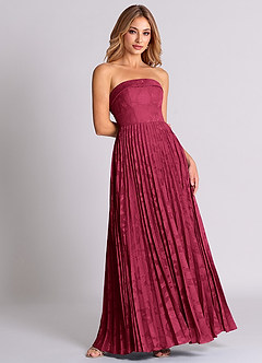 Azazie Mariana Bridesmaid Dresses Burgundy A-Line Strapless Floral Burnout Convertible Dress image4