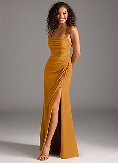 Azazie Jesaphine Bridesmaid Dresses Butterscotch Sheath Bow Chiffon Dress image1