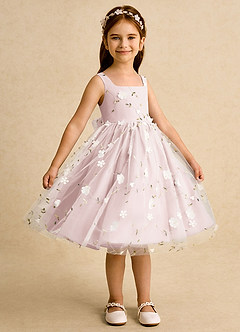 Azazie Bean Robe Demoiselle D'honneur Fillette Robe Princesse en Tulle Sans manches Rose Pâle image4