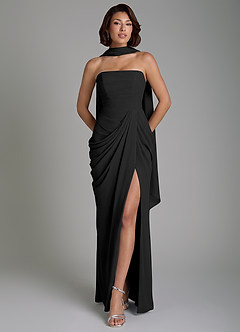 Azazie Nyra Vestidos de damas de honor Vestido Negro de Gasa de Corte Recto con Corsé image1