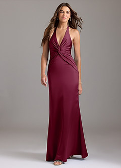 Azazie Valerie Bridesmaid Dresses Mulberry Mermaid Pleated Stretch Satin Dress image3