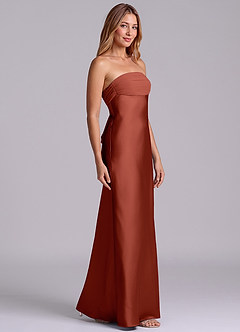 Azazie Ailanie Brudtärnklänningar Klä av Tubklänning i Stretch Satin Axelbandslös Terrakotta image4