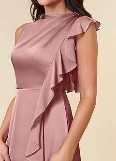Azazie Narine vestidos de madre de la novia Vestido de Rosa Polvorienta de Satén Elástico de Corte En A con Escote alto plisado image4