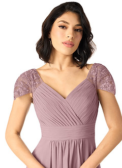 Azazie Adelyn Final Sale Agave A-Line Lace Chiffon Dress image4