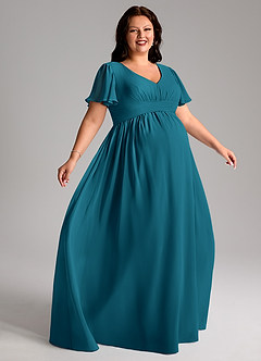 Azazie Verna Maternity Bridesmaid Dresses A-Line V-Neck Ruched Chiffon Floor-Length Dress image9