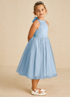 Azazie Dora Blumenmädchenkleider A-Linie Schleifen Tüll Kleid Puderblau image3
