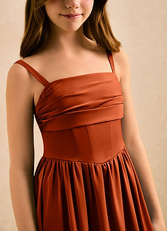 Azazie Maisie Girls Formal Robe Demoiselle D'honneur Fillette Robe Trapèze en Satin extensible Rayé Paprika image6