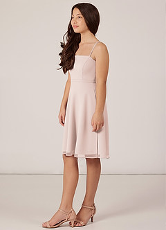 Azazie Kalie Junior Rose Petal A-Line with Belt Chiffon Dress image3