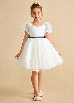 Azazie Debbie vestidos de niña de las flores Vestido de Marfil Azul Petróleo de Organza de Princesa con Escote de Corazón image8