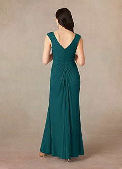 Azazie Andi Mother of the Bride Dresses Peacock A-Line Pleated Mesh Dress image3