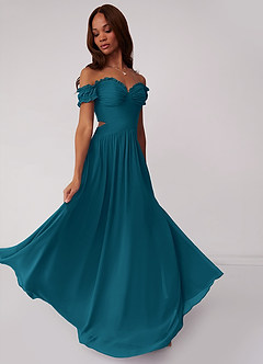 Barbie ♥ Azazie Bridesmaid Dresses Ink Blue A-Line Off the Shoulder Chiffon Convertible Dress image2