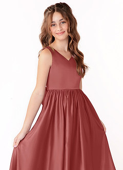 Azazie Hathaway Junior Abito A-Line in Raso Elasticizzato Fiocco Rosa Antica image5