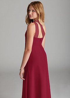 Azazie Maive Junior Burgundy A-Line Pleated Chiffon Dress image6