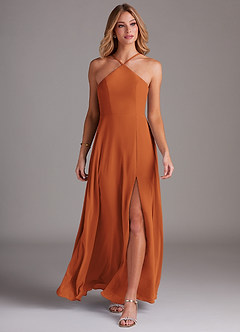 Azazie Bailey Bridesmaid Dresses Cinnamon A-Line Halter Side Slit Chiffon Dress image4