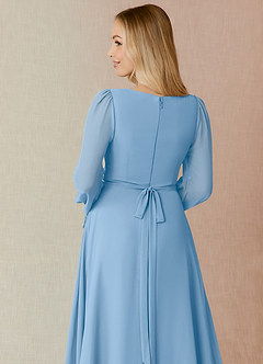 Azazie Leonia Bridesmaid Dresses Powder Blue A-Line Long Sleeve Chiffon Dress image7