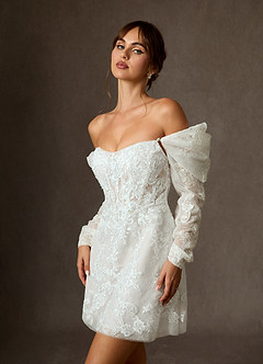 Azazie Winter Vestidos de novia Vestido de Diamante Blanco de Encaje de Corte en A con Sin tirantes image6