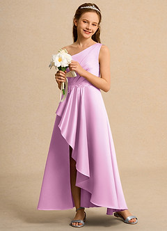 Azazie Taffy Girls Formal Venta final Vestido de Rosa Caramelo de Satin Mate de Corte en A con Encaje image4