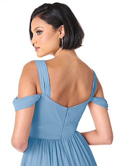 Azazie Lianne Brautjungfernkleider A-Linie Schulterfrei Chiffon Kleid Puderblau image6