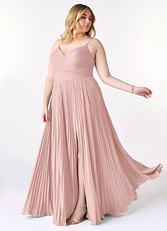 Azazie Vini Jurken voor bruidsmeisjes Jurk van Chiffon met A-Lijn V-hals geplooid Poederroze image10