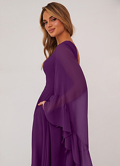 Barbie ♥ Azazie Bridesmaid Dresses Grape A-Line Long Sleeve Chiffon Dress image6