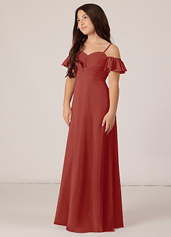 Azazie Juna Junior Robe Trapèze en Mousseline de soie Épaule décolletée Terracotta image3