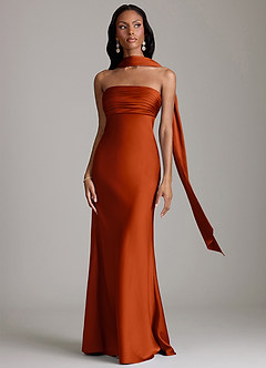 Azazie Saylor Brudtärnklänningar Klä av Sjöjungfru i Stretch Satin Axelbandslös Paprika image9