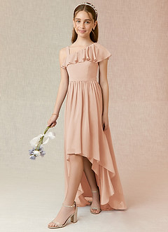 Azazie Mango Junior Robe Trapèze en Mousseline de soie Rayé Rose Perle image3