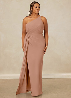 Christian Siriano Bridal for Azazie 1003 Bridesmaid Dresses Champagne Rose Sheath One Shoulder Chiffon Dress image10