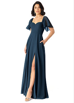 Azazie Chloe Bridesmaid Dresses Dark Navy A-Line Sweetheart Neckline Chiffon Dress image5