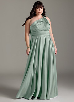 Azazie Charlize Bridesmaid Dresses Agave A-Line One Shoulder Stretch Satin Dress image9