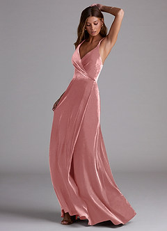 Azazie Davis Robes de demoiselle d'honneur Robe Trapèze en velours Rose Poussiéreuse image3