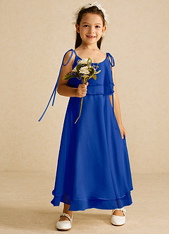Azazie Temi vestidos de niña de las flores Vestido de Azul Real de Gasa de Corte En A con Tirante Espagueti image2