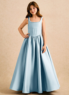 Azazie Enid Girls Formal Flower Girl Dresses Sky Blue A-Line Beaded Stretch Satin Dress image4