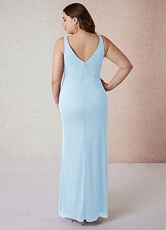 Azazie Leandra Bridesmaid Dresses Sky Blue Mermaid V-Neck Pleated Mesh Dress image9