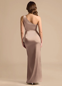 Azazie Akilah Bridesmaid Dresses Taupe Mermaid One Shoulder Metallic Satin Dress image2