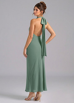 Azazie Velli Jurken voor bruidsmeisjes Jurk van Chiffon met Zeemeermin Hoge Kraag Eucalyptus image6