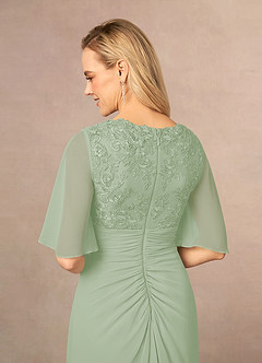 Azazie Carson Mother of the Bride Dresses Dusty Sage A-Line V-Neck Lace Chiffon Dress image5