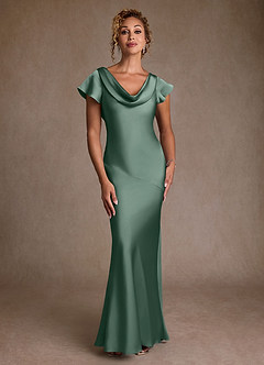 Azazie Shelby Mother of the Bride Dresses Eucalyptus Mermaid Pleated Stretch Satin Dress image4