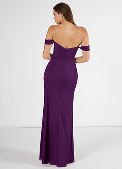 Azazie Kit Bridesmaid Dresses Grape Mermaid Off the Shoulder Mesh Dress image2