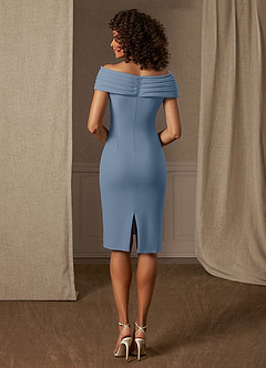 Azazie Monet Mother of the Bride Dresses Dusty Blue Sheath Pleated Stretch Crepe Dress image3
