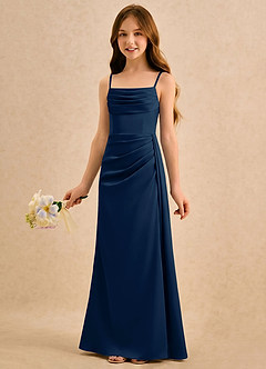 Azazie Shyla Girls Formal Sukienki dla dziewczynek sypiących kwiaty Osłona Pofałdowany Satyna elastyczna Długość podłogi Sukienka image3